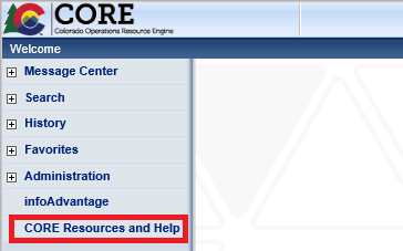 CORE Resources and Help Website Screenshot
